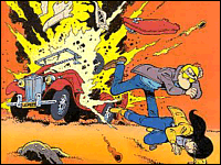 Pickwick und Sarah Stone flüchten aus einem expoldierenden Auto (aus "Tödliches Spiel" Yps Nr.947-954)