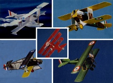 Fünf Kampf-Flugzeuge aus dem 1. Weltkrieg